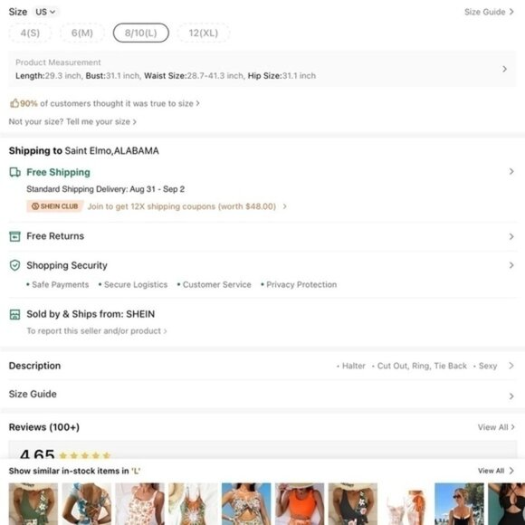 Shein Floral Flower Cutout Push up One Piece Swimsuit Bikini L - Picture 10 of 10